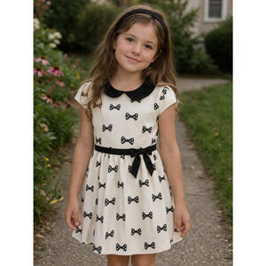 Blueberi Boulevard Girls' Short Sleeve 3D Bow Drop Waist Knit Dress Size 6X